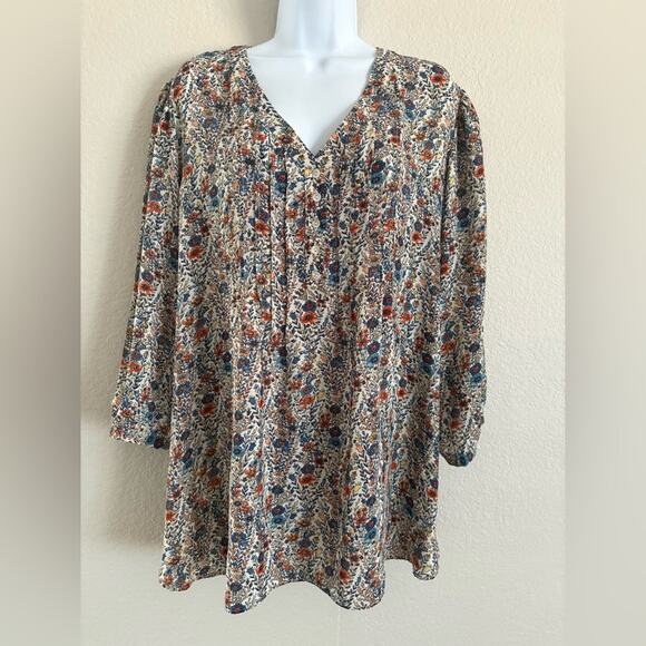 Rose + Olive Floral Boho Blouse 2x - Picture 1 of 11